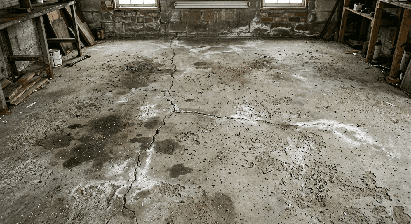 Pitted garage concrete damaged by winter de-icer