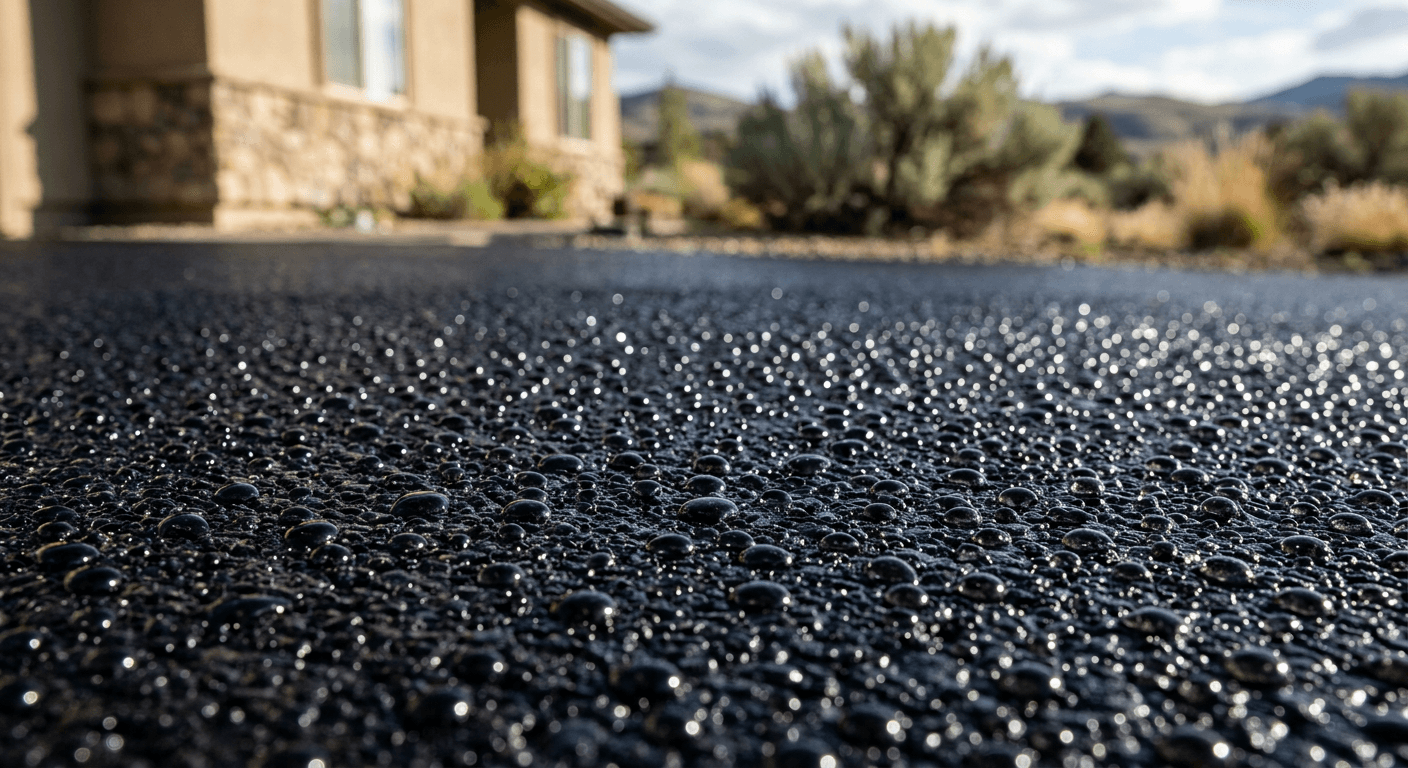 Water beading on an asphalt driveway treated with a nano coating