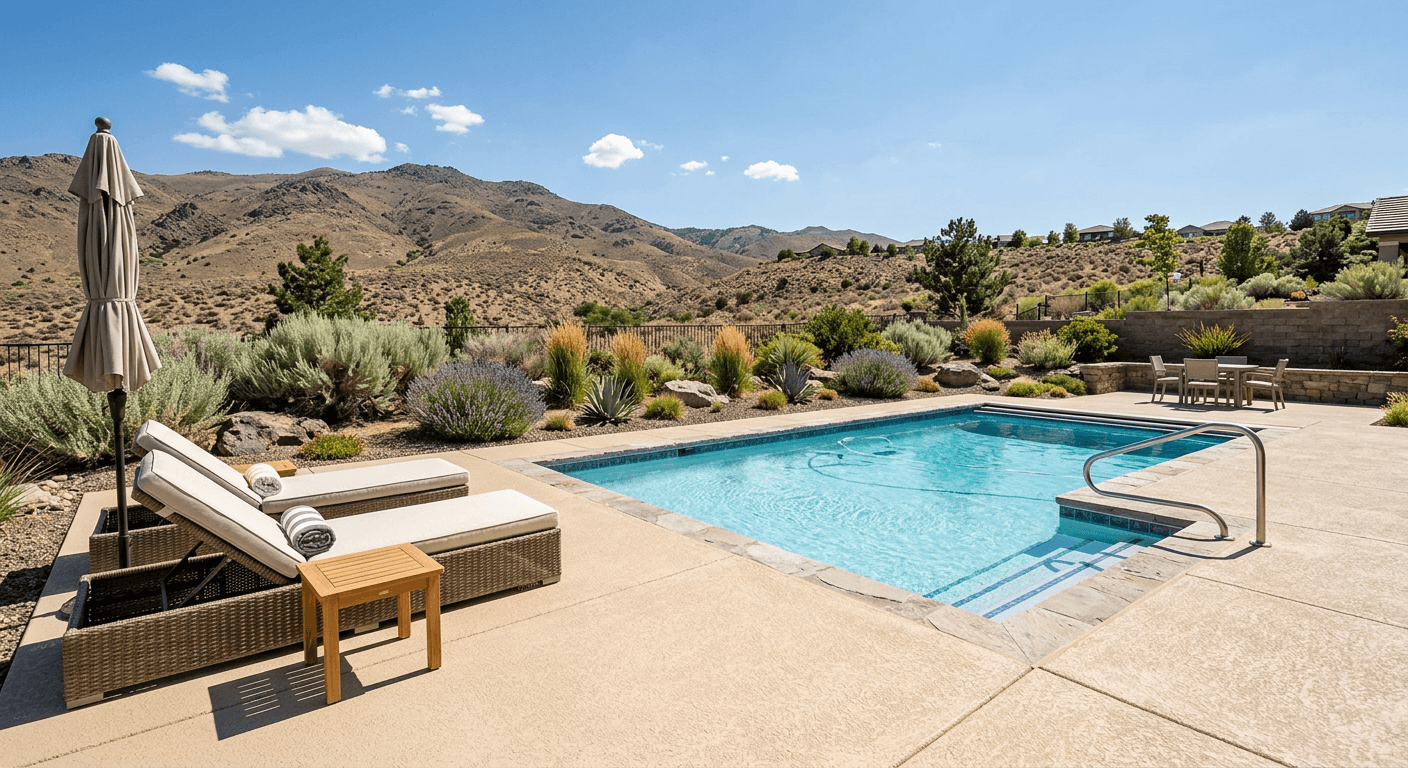 Pool deck with a light tan slip-resistant coating