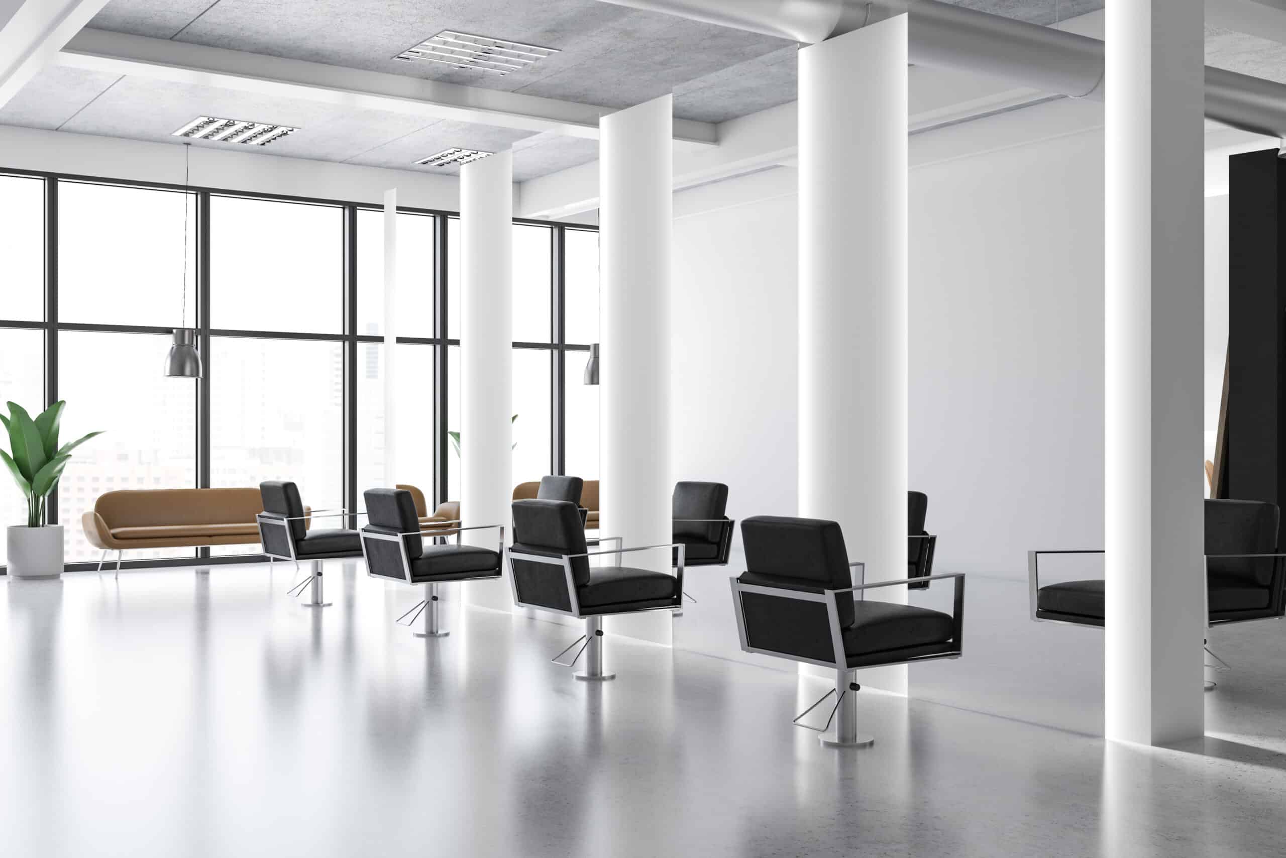 Salon with a seamless white resin floor