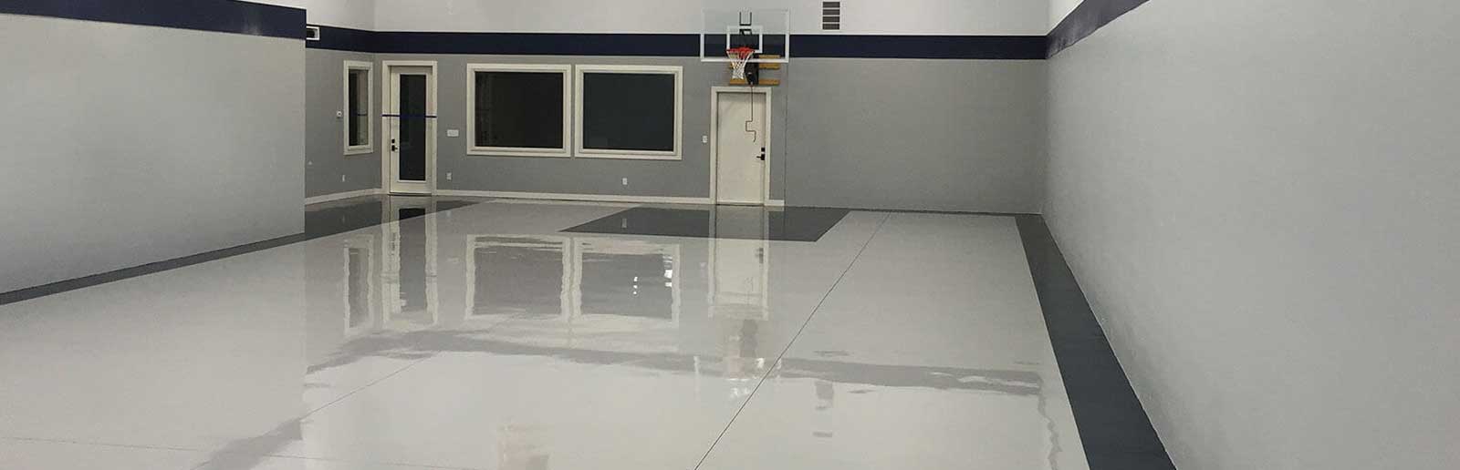 Commercial gym floor with a gray seamless coating