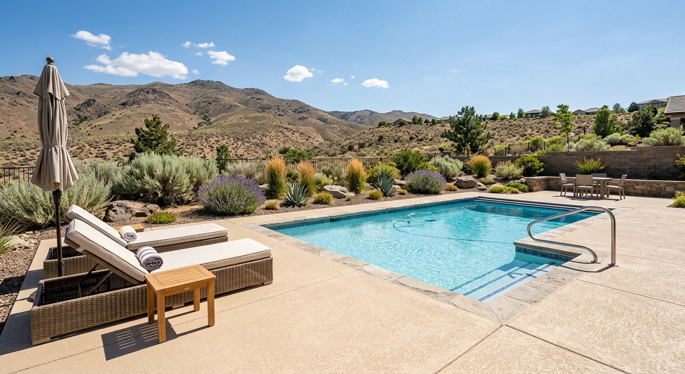 Pool deck with a light tan slip-resistant coating