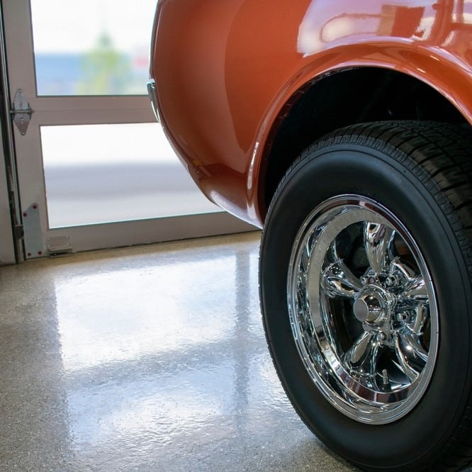 Classic car with shiny chrome wheels