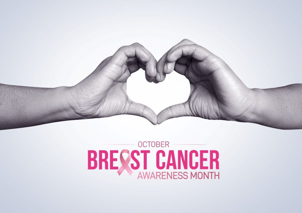 Hands forming heart, Breast Cancer Awareness Month.