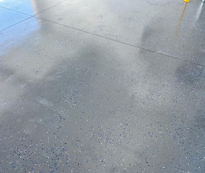 Polished concrete floor with decorative speckles.